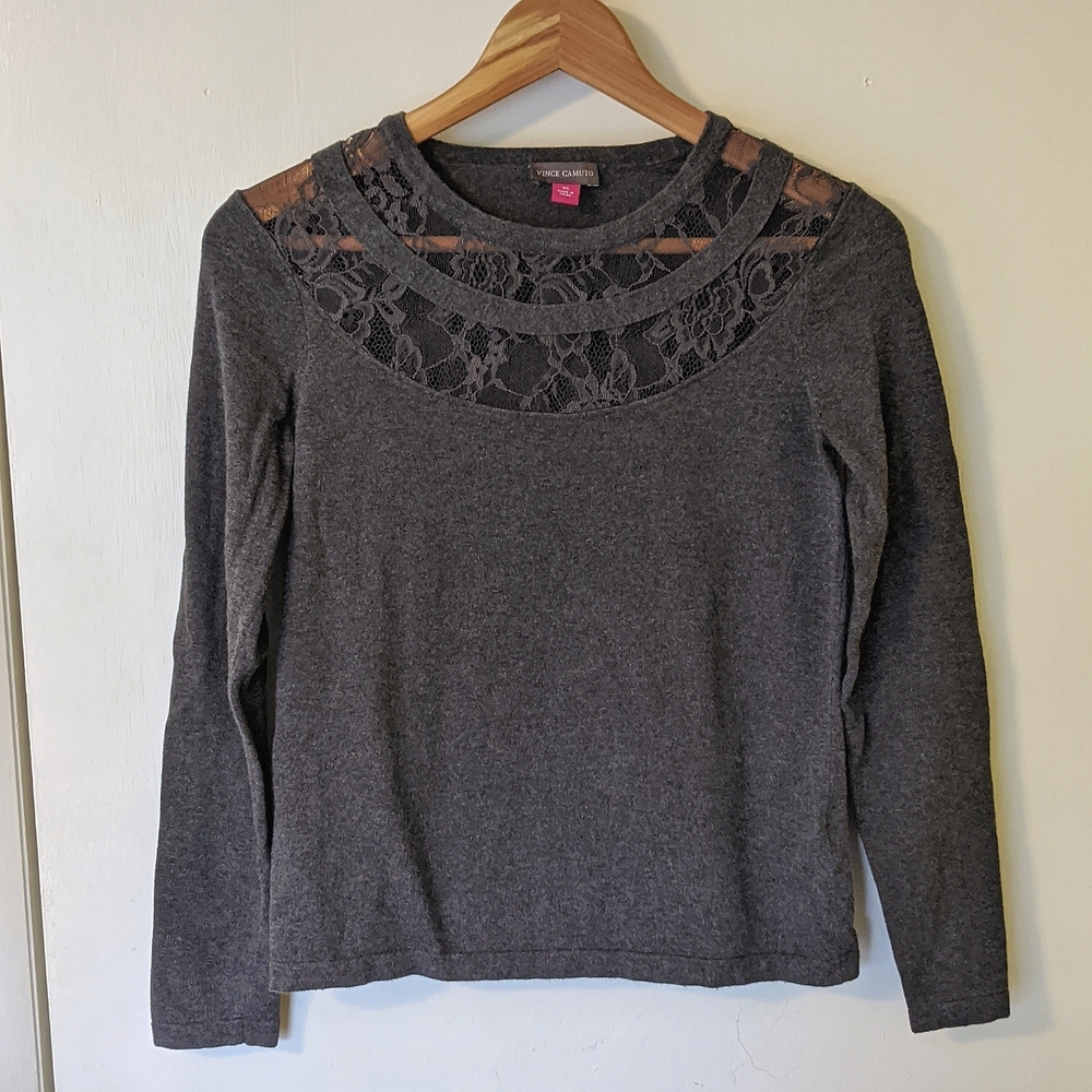 COPY - Vince Camuto Gray Lace Neckline Pullover Sweater- XS